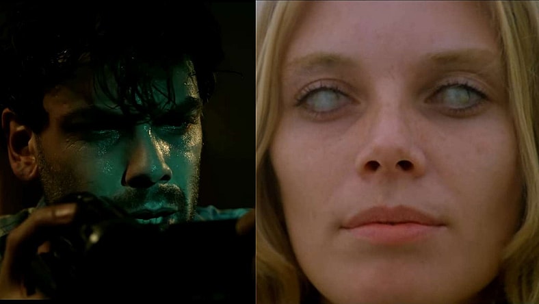 Walter (Demián Salomón) doesn't see the monster behind him in Terrified (2017), Aura Films, and Emily (Cinzia Monreale) doesn't need eyes to see in The Beyond (1981), Aquarius Releasing