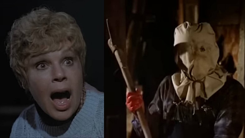 Pamela Voorhees (Betsy Palmer) gets ready to lose a few inches off the top in Friday the 13th (1980), Paramount Pictures; Jason (Steve Daskewisz) has a temporary lapse in judgement during at the conclusion of Friday the 13th Part 2 (1981), Paramount Pictures