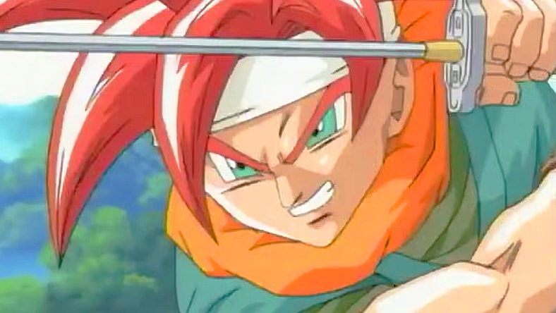 Crono draws his katana in Chrono Trigger (1995), Square