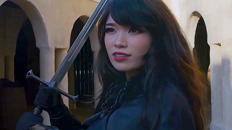 Emiru readies for battle with a sword while promoting OTK (2023), YouTube