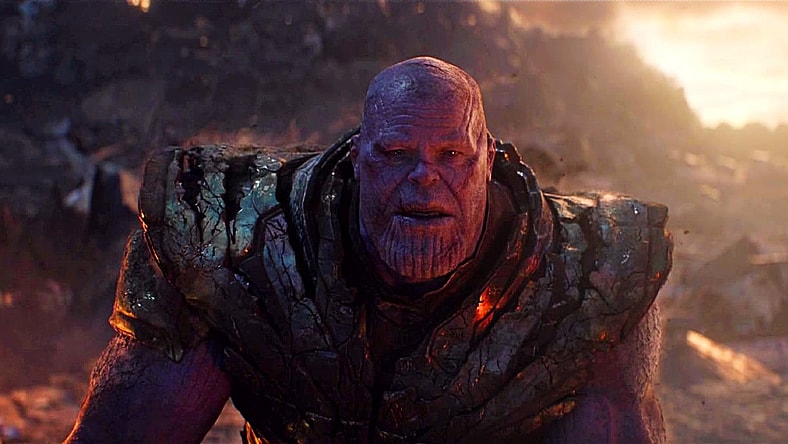 Thanos (Josh Brolin) is felled by Earth's Mightiest Heroes in Avengers: Endgame (2019), Marvel Studios