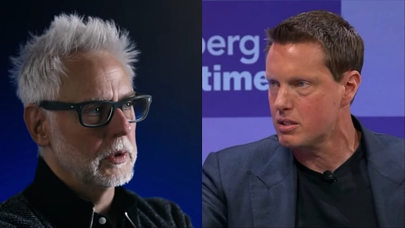 Writer / director James Gunn in Superman | Superman Day - Behind The Scenes Look via DC on YouTube: David Ellison speaking about the future of Paramount Plus on Bloomberg Screentine, 2025, Via Youtube