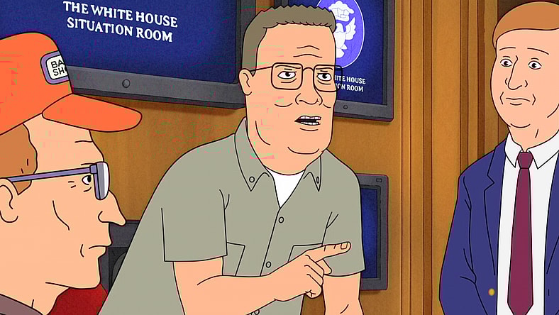 Hank Hill (Mike Judge) has no time for 'Obama Birth Certifcate' nonsense in King of the Hill Season 14 Episode 3 "Chore Money Chore Problems" (2025), Disney/Hulu