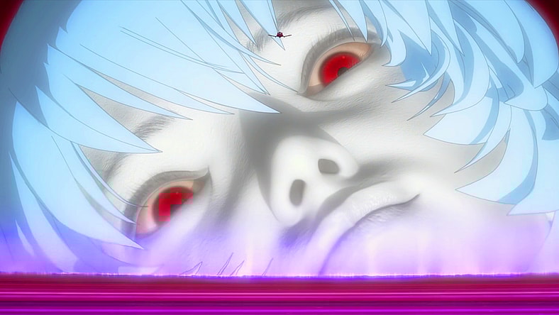 The Evangelion Imaginary emerges from Minus Space as a photorealistic recreation of Rei Ayanami's (Megumi Hayashibara) head in Evangelion: 3.0 + 1.0 Thrice Upon A Time (2014), Studio Khara
