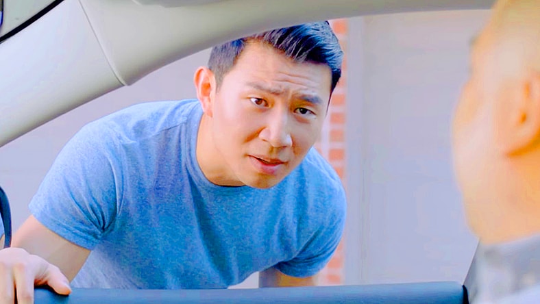 Jung (Simu Liu) is unsure about Kimchee's (Andrew Phung) new ride-share hustle in Kim's Convenience Season 1 Episode 6 "Rude Kid" (2016), CBC