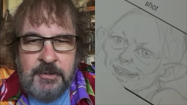 Peter Jackson gives an update on the progress on The Hunt For Gollum: A Screenshot of a sketch of Gollum on a the set of The Hunt for Gollum, 2026, Warner Bros. Pictures