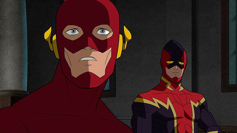 The Flash (Matt Bomer) makes the acquaintance of Johnny Quick (Liam McIntyre) in Justice League: Crisis on Infinite Earths - Part One (2024), Warner Bros. Animation
