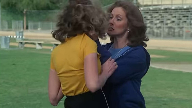 Miss Collins (Betty Buckley) has had enough of Chris Hargensen's (Nancy Allen) bratty lip in Carrie (1976),  United Artists