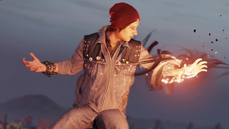 Delsin (Troy Baker) absorbs a flashbang grenade in inFamous: Second Son (2014), Suck Punch Productions