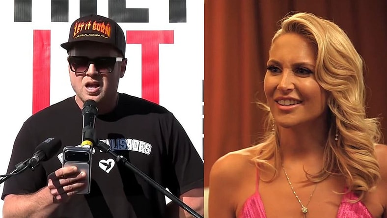 L to R, Spencer Pratt launches his Mayoral campaign at the Palisades fire anniversary, 2026 Reuters-YouTube: Stephanie Pratt smiles at seeing Frankie in The Hills: New Beginnings Season 1, 2019, MTV