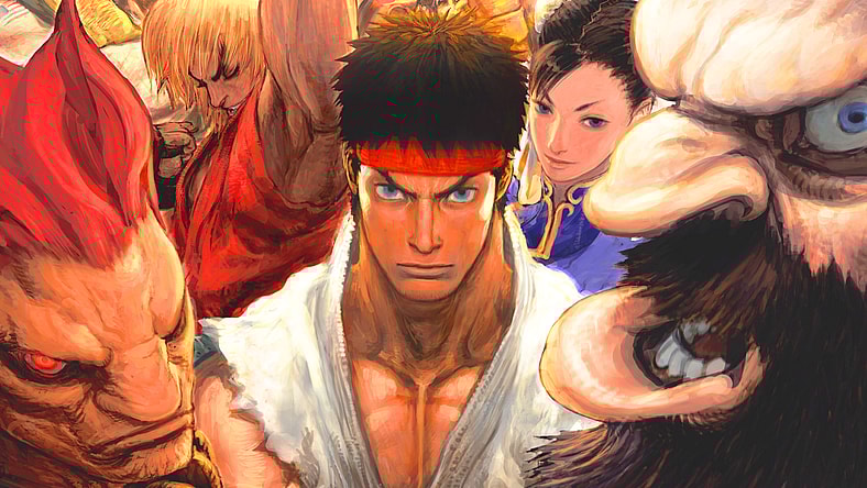 The World Warriors reunite on Daigo Ikeno's cover to Hyper Street Fighter II - The Anniversary Edition (2003), Capcom