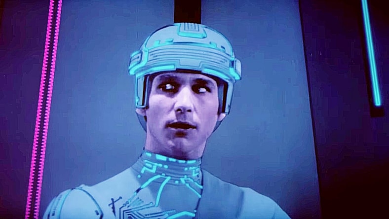 Flynn (Jeff Bridges) is one with the system (bummer, Dude) in Tron (1982), Walt Disney Pictures