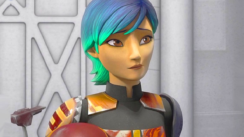 Sabine (Tiya Sicar) takes stock of her new friendships in Star Wars Rebels Season 2 Episode 13 "The Protector of Concord Dawn" (2016), Disney