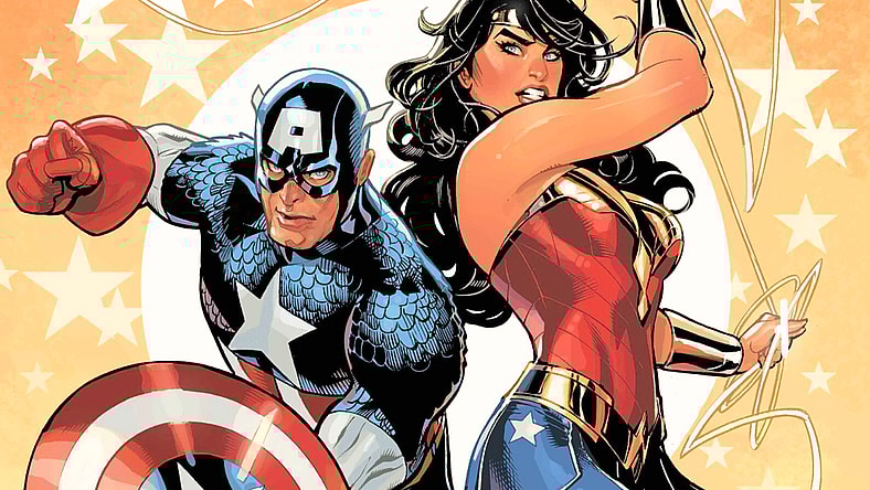 Captain America and Wonder Woman represent the best of humanity on Terry Dodson's variant cover to Deadpool/Batman Vol. 1 #1 (2025), Marvel Comics/DC