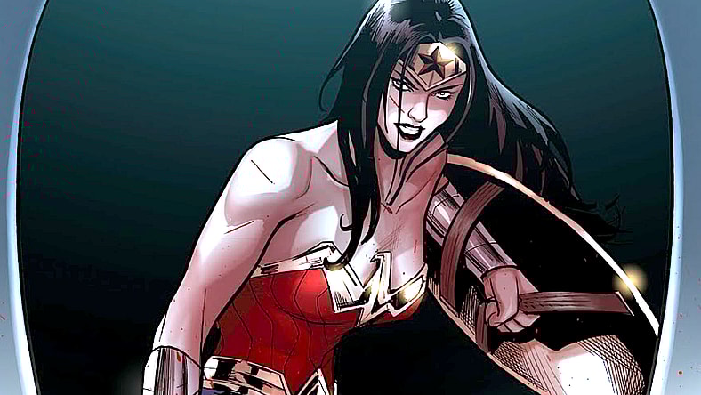 Wonder Woman overshadowed and encircled by Silver Swan's wings on Paul Renaud's Cover to Wonder Woman Vol.5 Issue #38 "Swan's Song" (2016), DC Comics
