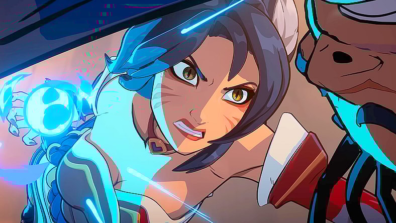 Ahri (Judy Alice Lee) readies an Orb of Deception against Yasuo (Jimmie Yamaguchi) in 2XKO (2025), Riot Games