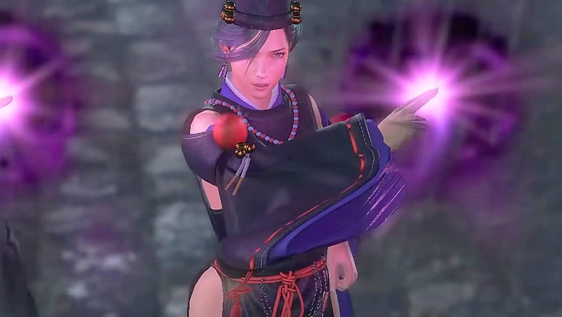 Fuku (Risa Shimizu) leaps into action alongside Master Tenkai (Takauyuki Sugo) to seal away an open shrine in Nioh (2017), Team Ninja