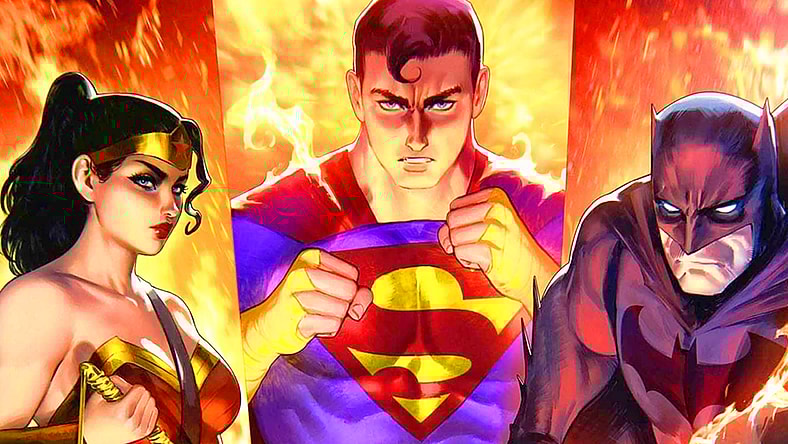 The Trinity readies themselves for a brawl on Noobovich's cover to DC K.O. Vol. 1 #1 "Chapter One: Into the Ring" (2025), DC