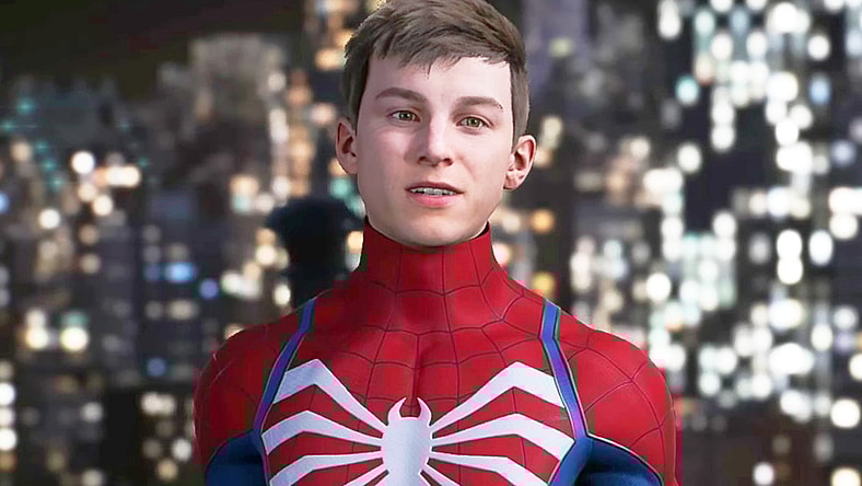 Peter Parker (Yuri Lowenthal) is stunned to find Harry Osborn (Graham Phillips) is wielding the Venom symbiote in Marvel's Spider-Man 2 (2023), Insomniac Games