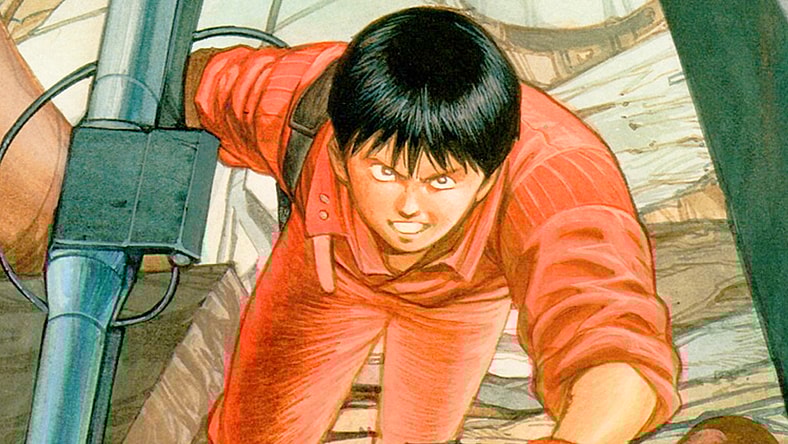 Kaneda makes a stand against the United Nations' forces in Katsuhiro Otomo's illustration for Akira Club (2005), Kodansha