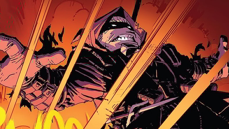 Michelangelo does his own 'Turtle Rocket Jump' in Teenage Mutant Ninja Turtles: The Last Ronin Vol. 1 #1 Wish for Death" (2020), IDW Comics. Words by Kevin Eastman, Peter Laird, and Tom Waltz, art by Esau Escorza, Isaac Escorza, Luis Antonio Delgado, and Samuel Plata.