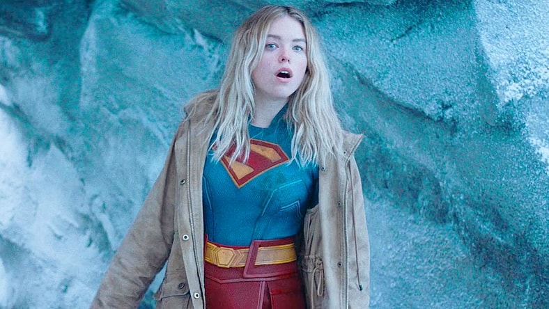 Supergirl (Milly Alcock) stops by the Fortress of Solitude to pick up Krypto in Superman (2025), DC Studios