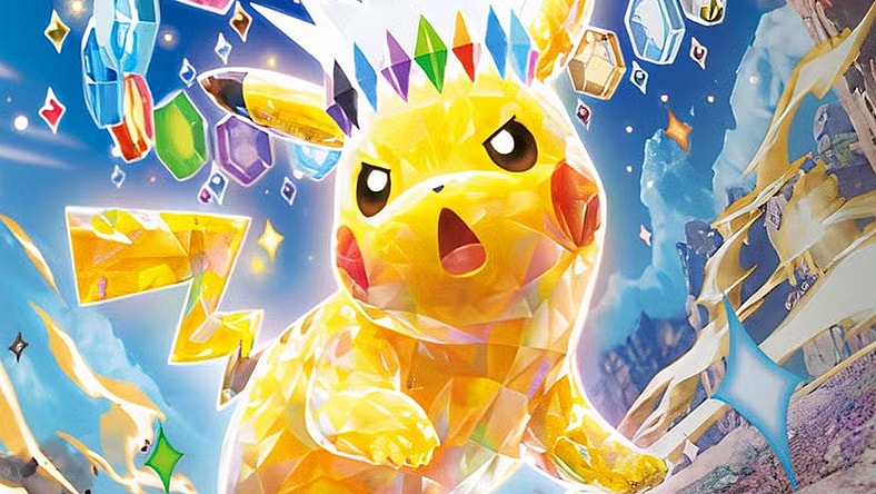 Pikachu embraces his new crystalline form in The Pokémon Trading Card: Scarlet & Violet - Surging Sparks set (2024), The Pokémon Company