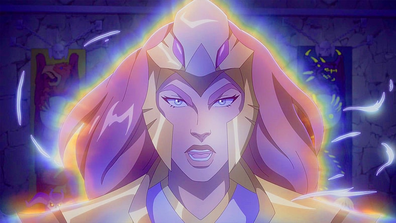 Teela (Sarah Michelle Gellar) returns from the Tide of Transformation with the rank of Sorceress in Masters of the Universe: Revelation (2021), Netflix