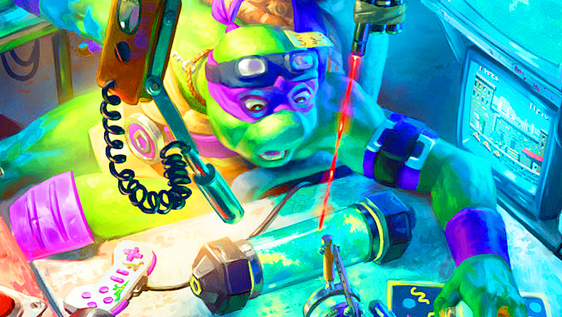 Donatello makes a shocking discovery about the Mutagen Ooze via Donatello, the Brains (Card #002), Magic: The Gathering - Teenage Mutant Ninja Turtles Eternal (2026) Wizards of the Coast. Art by Jason Rainville.