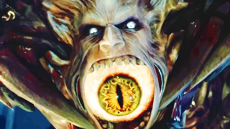 Sadler (Hochu Otsuka) unleashes his true form against Leon (Toshiyuki Morikawa) in Resident Evil 4 Remake (2023), Capcom