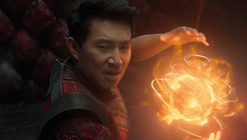 Shang-Chi (Simu Liu) wields the Ten Rings in Shang-Chi and the Legend of the Ten Rings (2021)