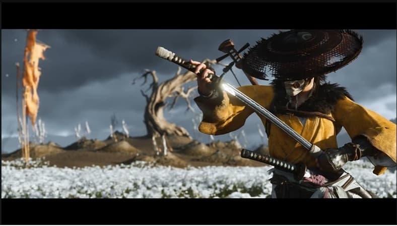 Atsu (Erika Ishii) draws her sword in Ghost of Yotei, 2025, Playstation