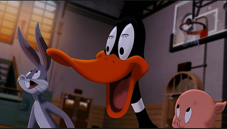 Daffy Duck (Dee Bradley Baker) likes what he sees in Space Jam (1996), Warner Bros. Entertainment