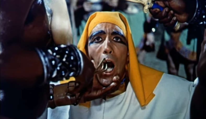 Kharis (Christopher Lee) receives minor dental work before burial in The Mummy (1959), Hammer Film Productions