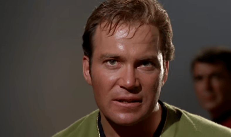 Captain Kirk (William Shatner) thrown into brig by Spock in Star Trek (1967)