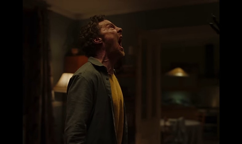 The man (Benedict Cumberbatch) screams in despair in The Thing with Feathers (2025), Film4