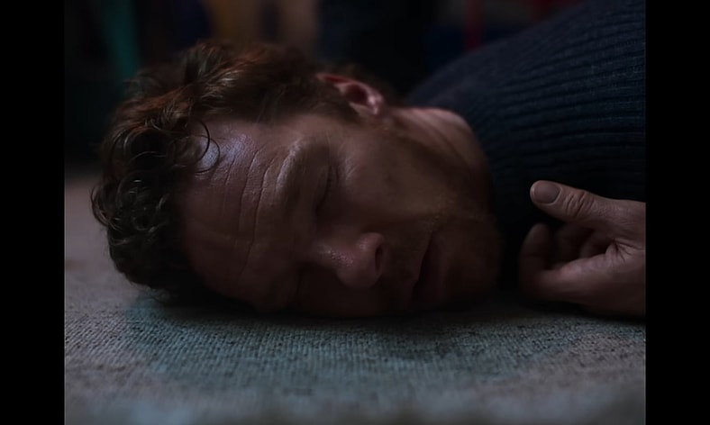 The man (Benedict Cumberbatch) is fast asleep in The Thing with Feathers (2025), Film4