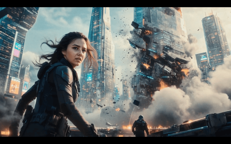 AI product 'Tilly Norwood' in a futuristic sci-fi film via Particle6