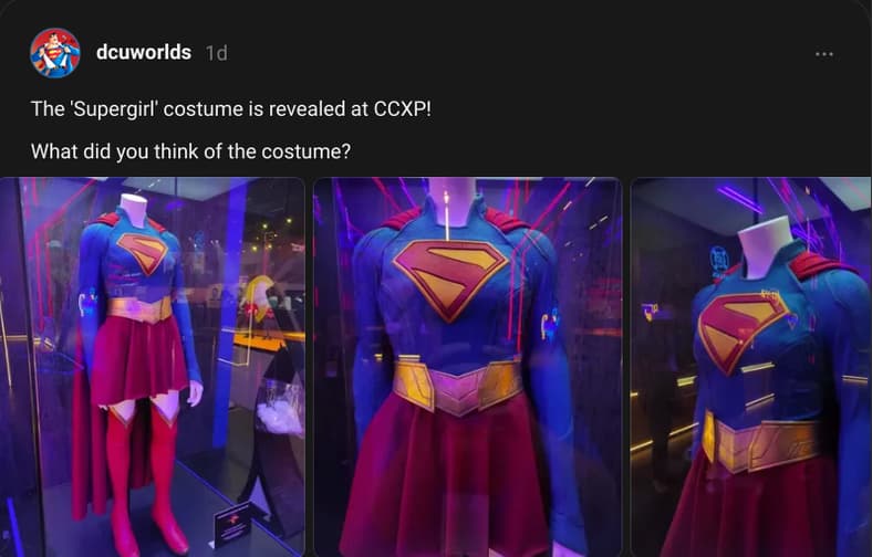 Supergirl film costume reveal at CCXP via @dcuworlds on Threads