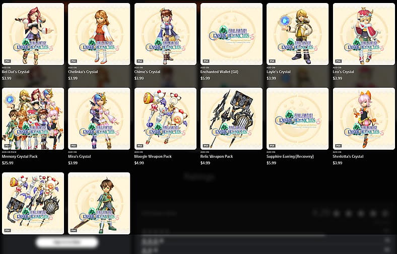 In-app purchases offered for Final Fantasy Crystal Chronicles Remastered (2020), Square Enix on