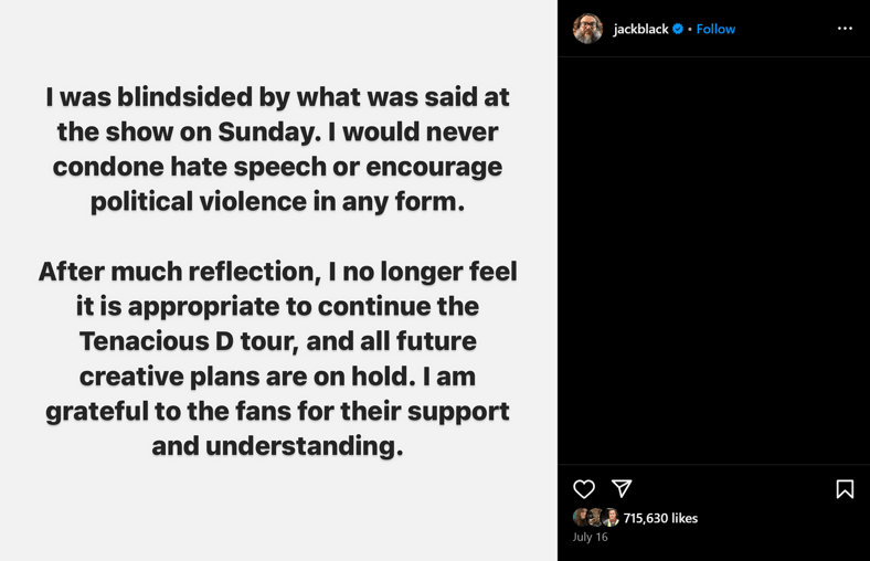 Jack Black announces Tenacious D hiatus following Kyle Gass' Donald Trump comments