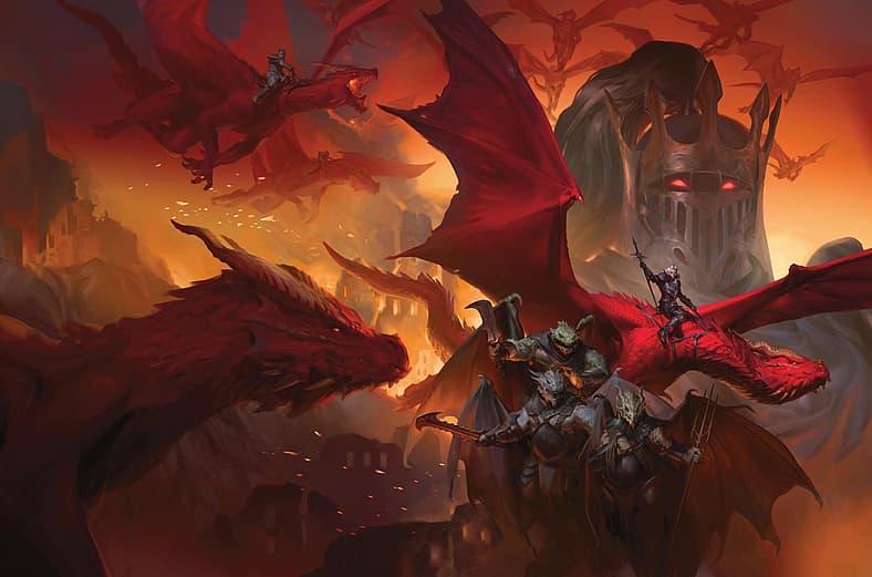 Dragon Armies prepare for war on cover of Dragonlance: Shadow of the Dragon Queen (2022), Wizards