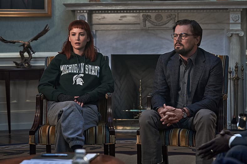 Jennifer Lawrence and Leonardo DiCaprio in Don't Look Up (2021), Netflix