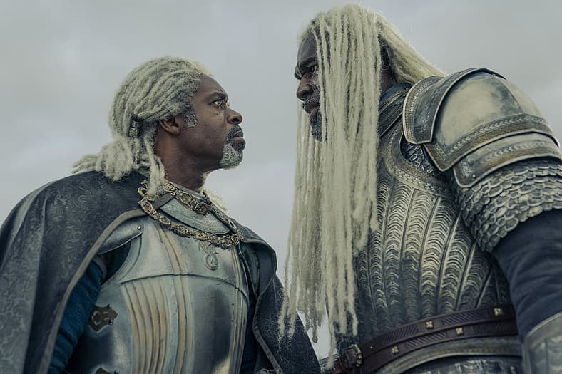 Ser Vaemond Velaryon (Wil Johnson) with Lord Corlys Velaryon (Steve Toussaint) in House of the