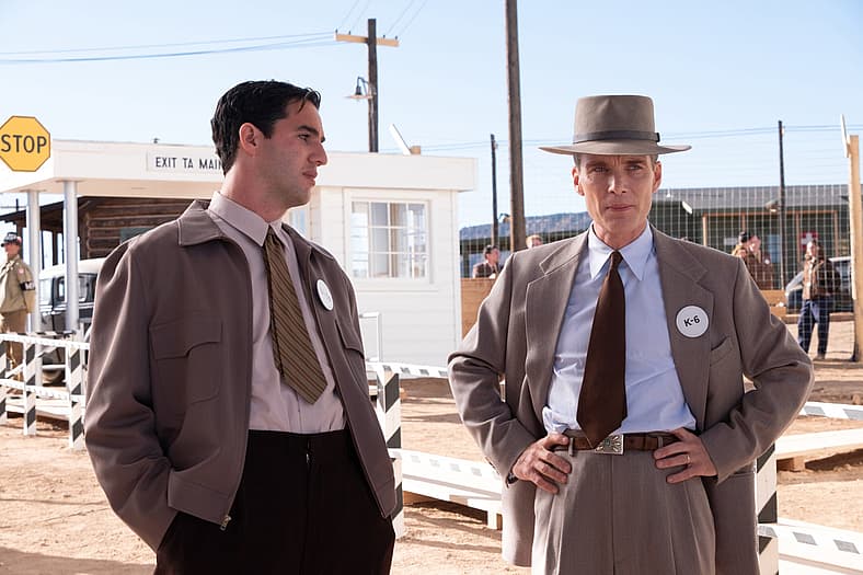 Benny Safdie as Edward Teller and Cillian Murphy as J. Robert Oppenheimer in Oppenheimer, directed