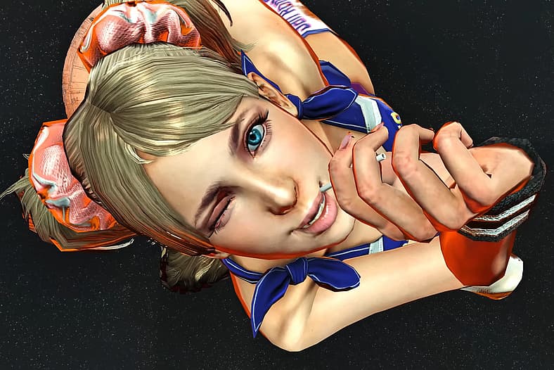 Juliet (Tara Strong) winks at camera after defeating Josey (Dave Fennoy) in Lollipop Chainsaw