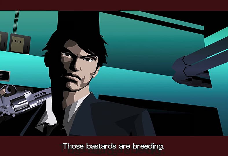 Dan Smith realizes the demonic Heaven Smile members won't go down easily in killer7 (2005)