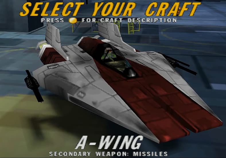 An A-wing is ready for take-off in Star Wars: Rogue Squadron (1998), Factor 5