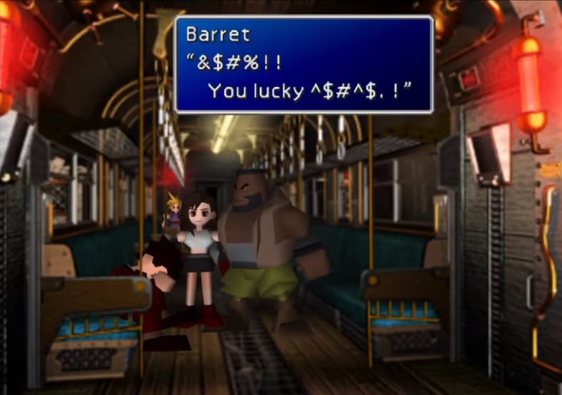 Tifa Lockhart manages to convince Barret Wallace to spare a Shinra employee in Final Fantasy VII (1997), Square