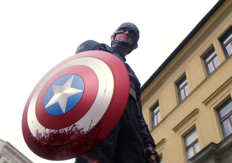 John Walker (Wyatt Russell) realizes he's not Steve Rogers (Chris Evans) in The Falcon and Winter